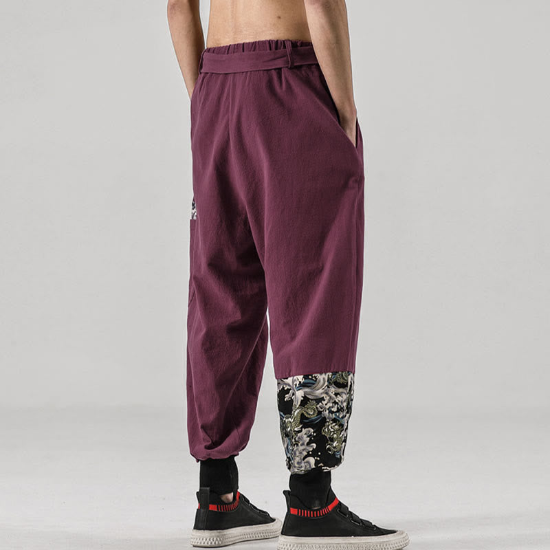 Pantalon harem pour homme à lacets avec poches, motif vagues de l'océan et Buddha Stones - image 16