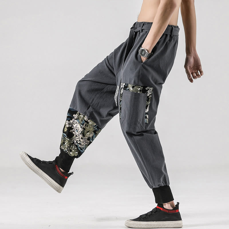 Pantalon harem pour homme à lacets avec poches, motif vagues de l'océan et Buddha Stones - image 28