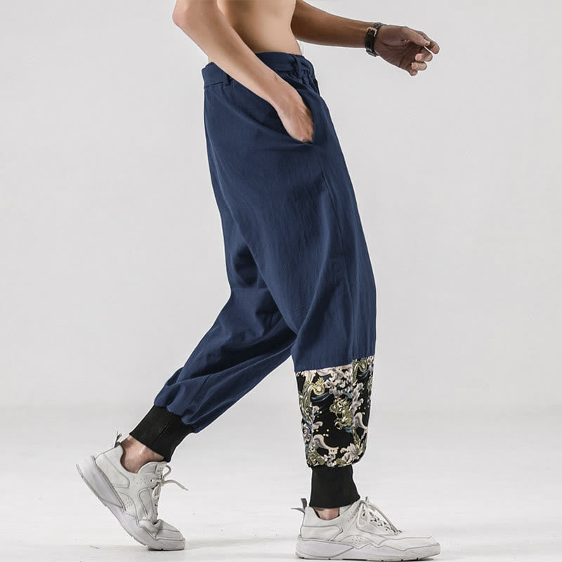 Pantalon harem pour homme à lacets avec poches, motif vagues de l'océan et Buddha Stones - image 36