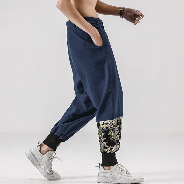 Pantalon harem pour homme à lacets avec poches, motif vagues de l'océan et Buddha Stones - image 36