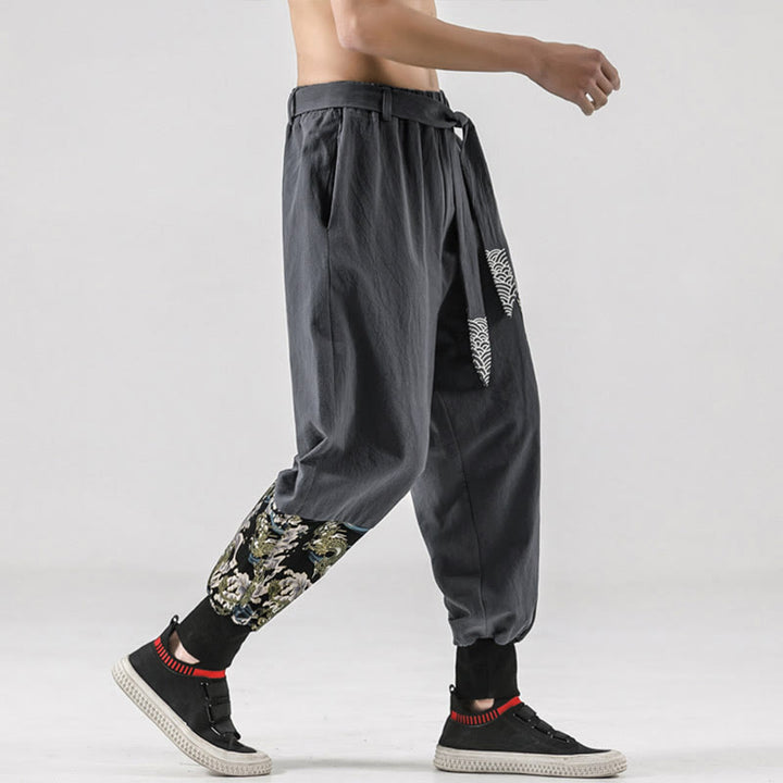 Pantalon harem pour homme à lacets avec poches, motif vagues de l'océan et Buddha Stones - image 25