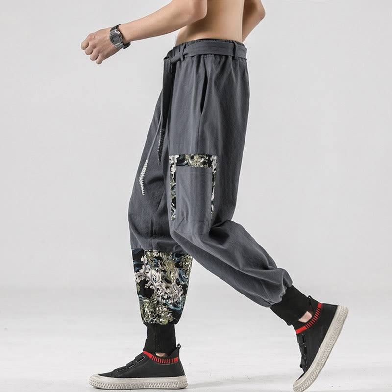 Pantalon harem pour homme à lacets avec poches, motif vagues de l'océan et Buddha Stones - image 26
