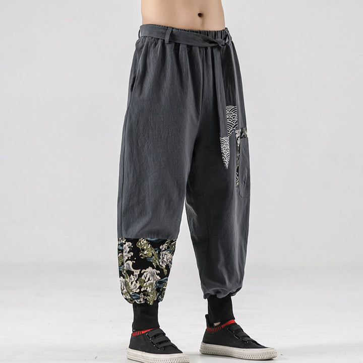 Pantalon harem pour homme à lacets avec poches, motif vagues de l'océan et Buddha Stones - image 27