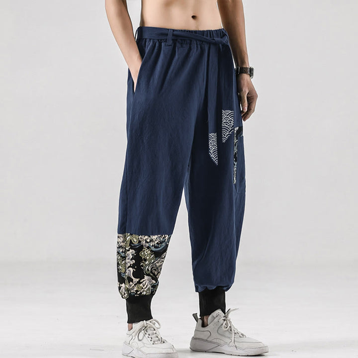 Pantalon harem pour homme à lacets avec poches, motif vagues de l'océan et Buddha Stones - SteelBlue - US/UK/AU46，EU56 (5XL)  - image 29