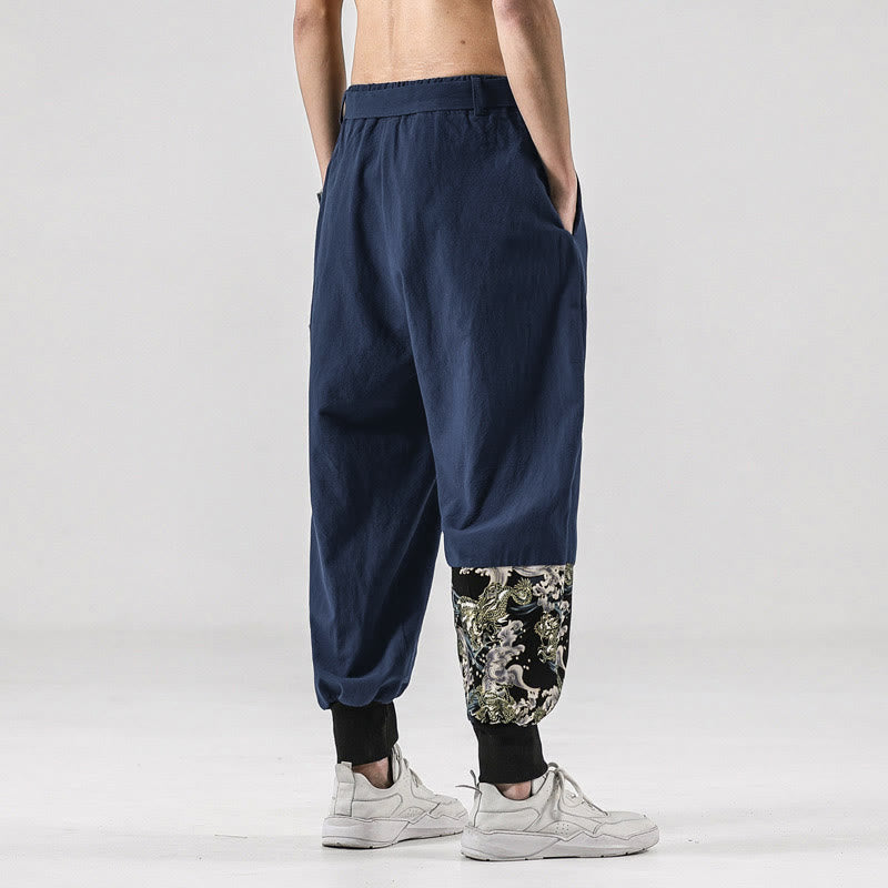 Pantalon harem pour homme à lacets avec poches, motif vagues de l'océan et Buddha Stones - image 32