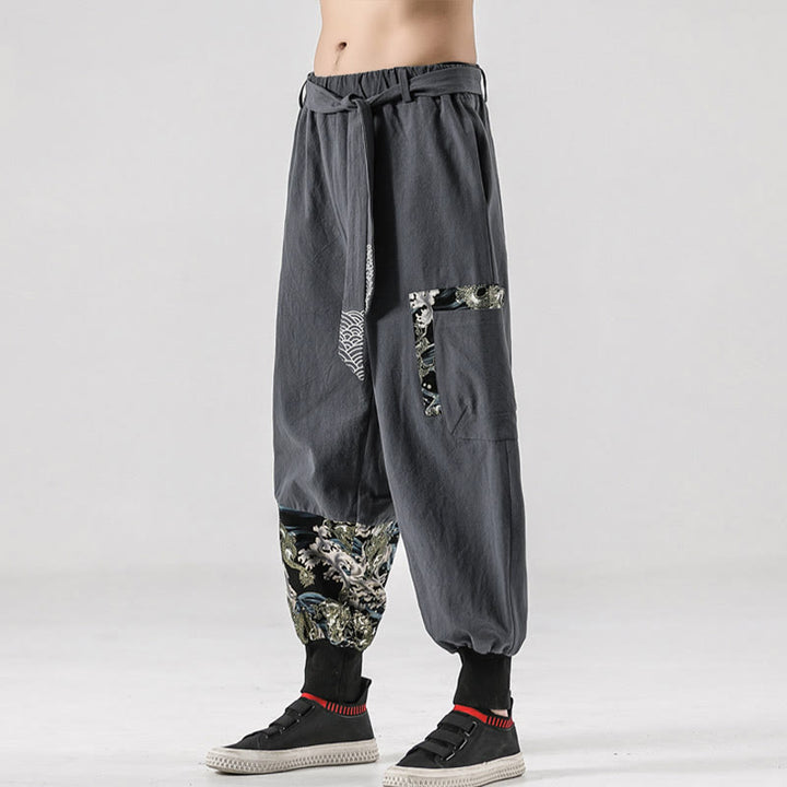 Pantalon harem pour homme à lacets avec poches, motif vagues de l'océan et Buddha Stones - image 23