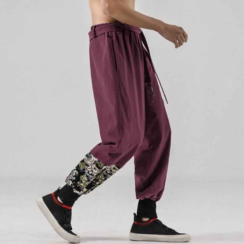 Pantalon harem pour homme à lacets avec poches, motif vagues de l'océan et Buddha Stones - image 19