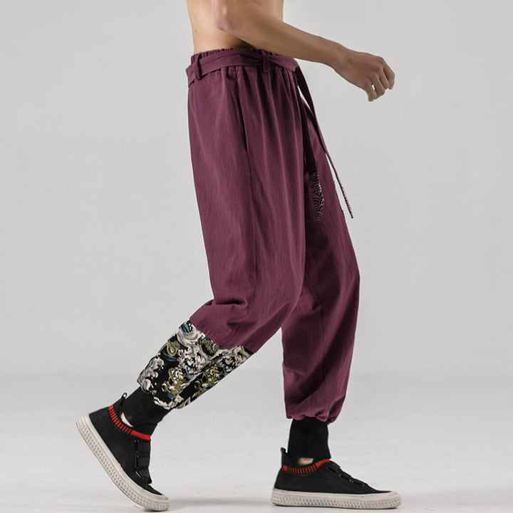 Pantalon harem pour homme à lacets avec poches, motif vagues de l'océan et Buddha Stones - image 19