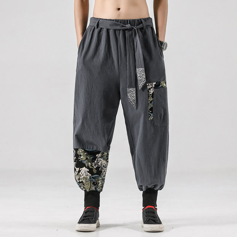 Pantalon harem pour homme à lacets avec poches, motif vagues de l'océan et Buddha Stones - Gris clair - US/UK/AU46，EU56 (5XL)  - image 21
