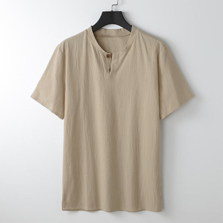 T-shirt homme ample Buddha Stones, couleur unie, manches courtes, col cranté boutonné, doux - Mocassin - US/UK/AU54，EU64 (9XL) - image 8