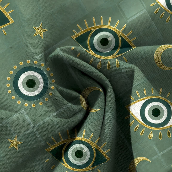 Buddha Stones Pantalon large en coton et lin à motif œil maléfique et lune pour femme, avec taille élastique et poches - image 3