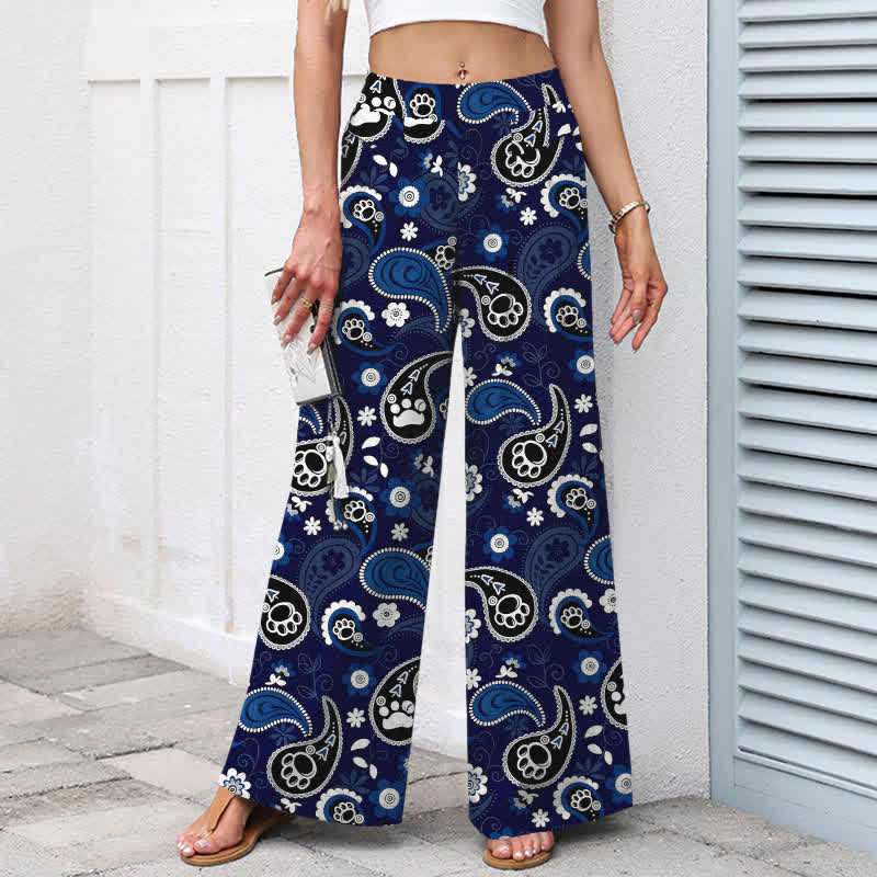 Buddha Stones Pantalon large pour femme en coton et lin à motif floral cachemire vintage, taille élastique et poches - image 1