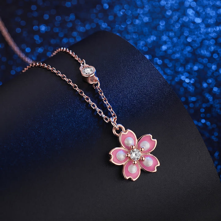 Collier avec pendentif rotatif en argent sterling 925 en forme de fleur de cerisier avec Buddha Stones - image 1