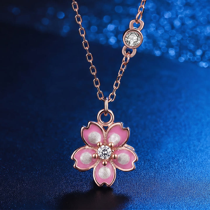 Collier avec pendentif rotatif en argent sterling 925 en forme de fleur de cerisier avec Buddha Stones - Fleur de cerisier or rose - image 0