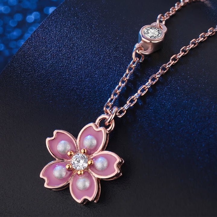Collier avec pendentif rotatif en argent sterling 925 en forme de fleur de cerisier avec Buddha Stones - image 2