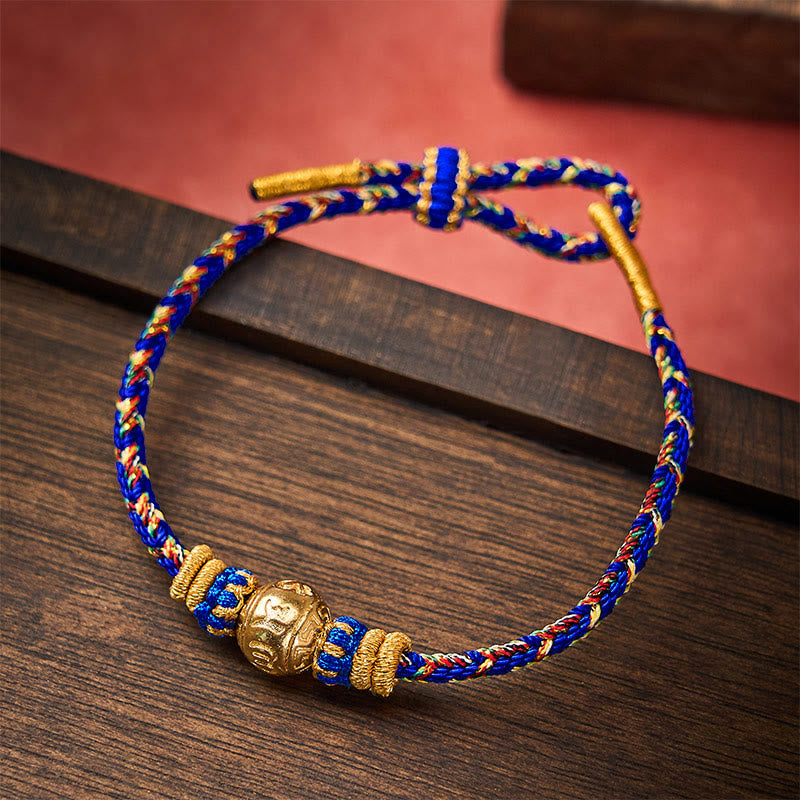 Buddha Stones Bracelet de paix Om Mani Padme Hum en corde tressée à la main - Bleu - Avec accessoire Om Mani Padme Hum - image 0