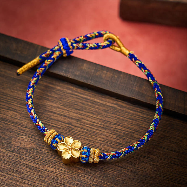 Buddha Stones Bracelet de paix Om Mani Padme Hum en corde tressée à la main - Bleu - Avec accessoire de fleur - image 13