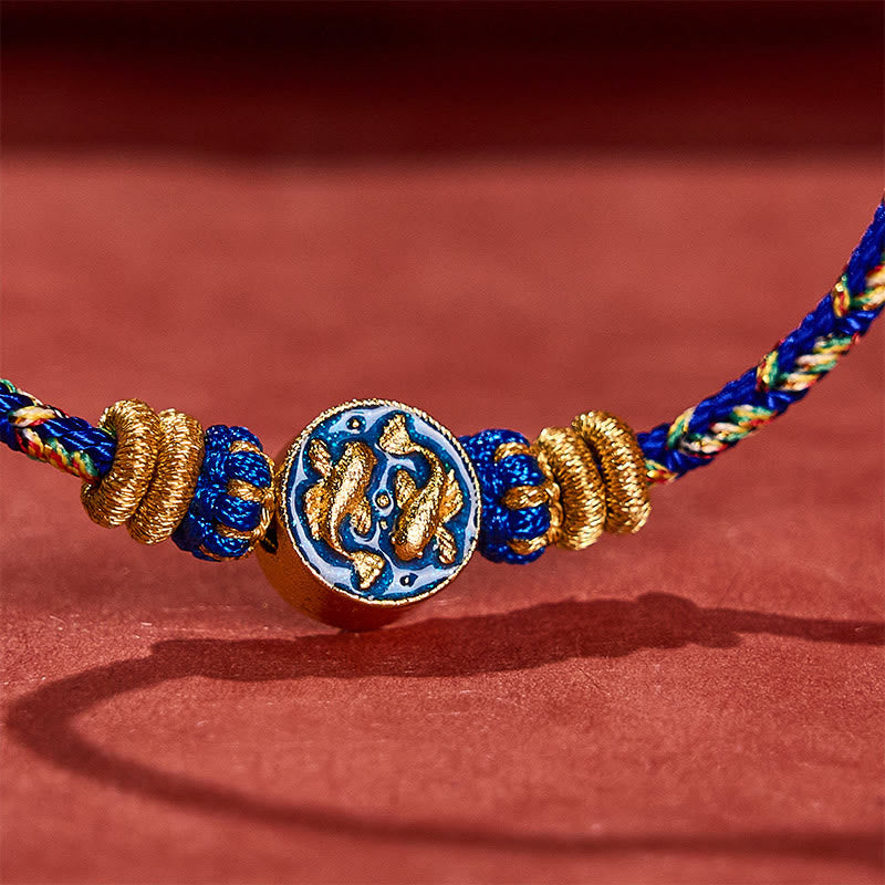 Buddha Stones Bracelet en corde tressée à la main avec double motif de carpes koï dorées, résistant et solide - image 13