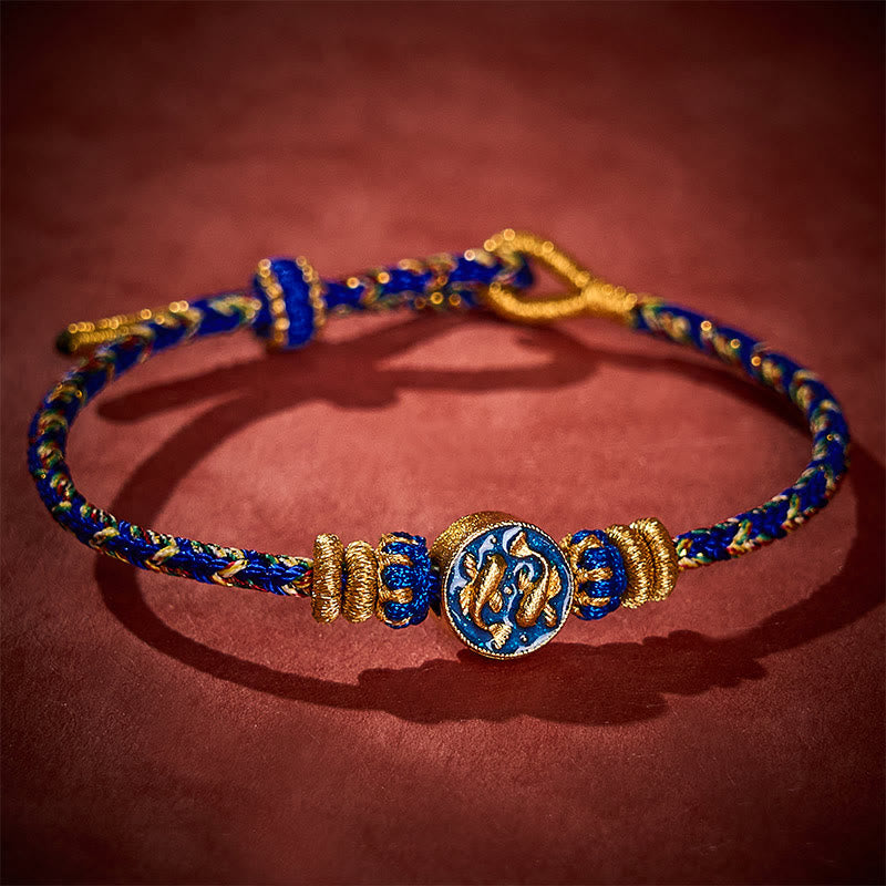 Buddha Stones Bracelet en corde tressée à la main avec double motif de carpes koï dorées, résistant et solide - image 2