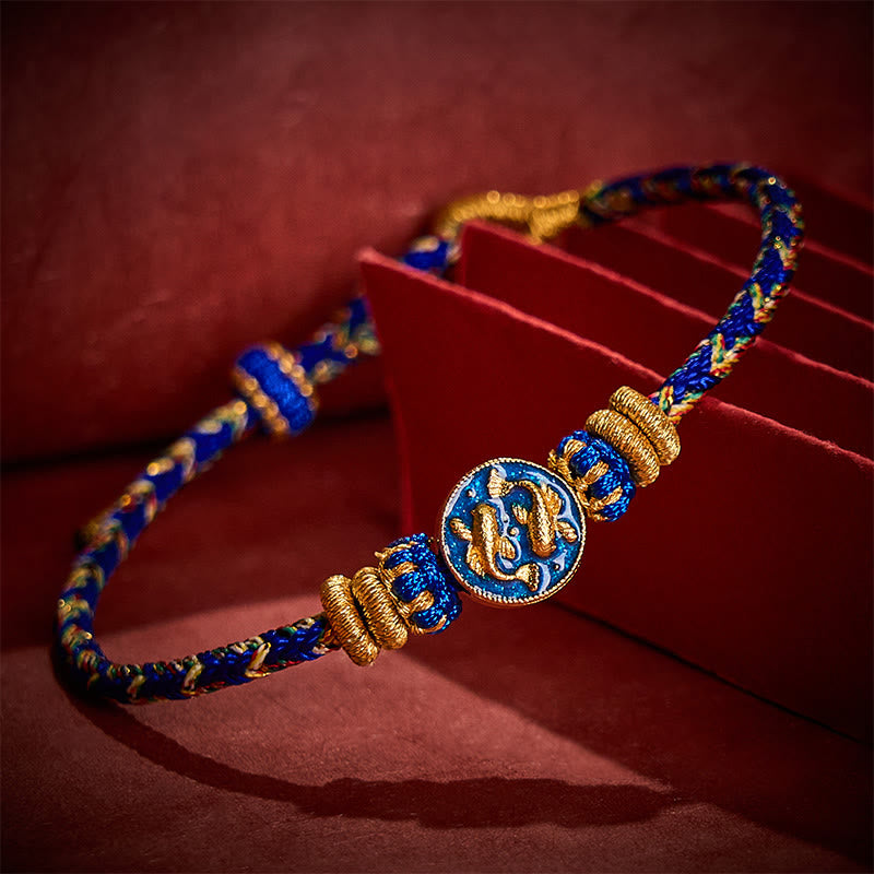Buddha Stones Bracelet en corde tressée à la main avec double motif de carpes koï dorées, résistant et solide - Bleu (Tour de poignet : 14-19 cm) - image 0