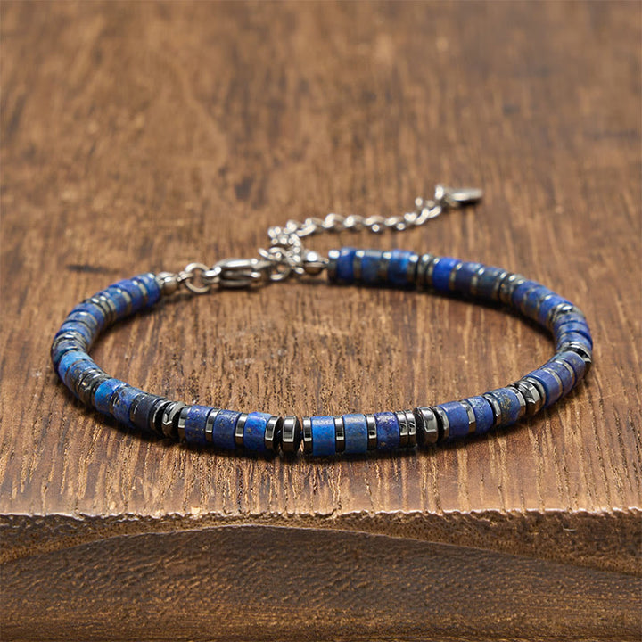 Buddha Stones Bracelet de protection en perles de lapis-lazuli et améthyste naturels givrés - Lapis-lazuli (Tour de poignet : 15-18 cm) - image 0