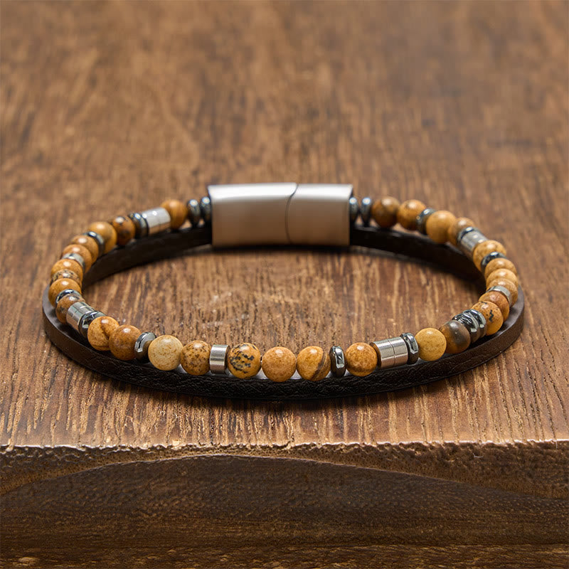 Buddha Stones Bracelet en cuir double tour Lapis Lazuli Truth - Œil de tigre (Tour de poignet : 19-20 cm) - image 23