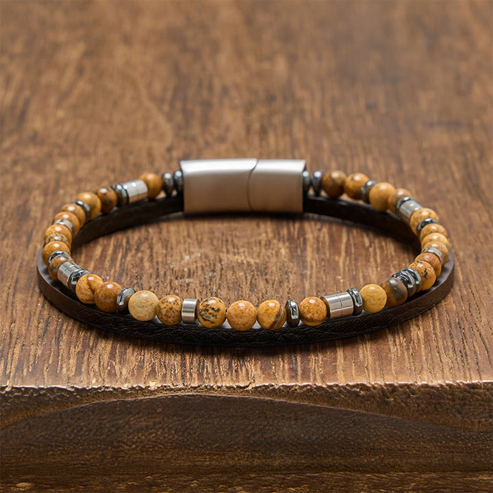 Buddha Stones Bracelet en cuir double tour Lapis Lazuli Truth - Œil de tigre (Tour de poignet : 19-20 cm) - image 23