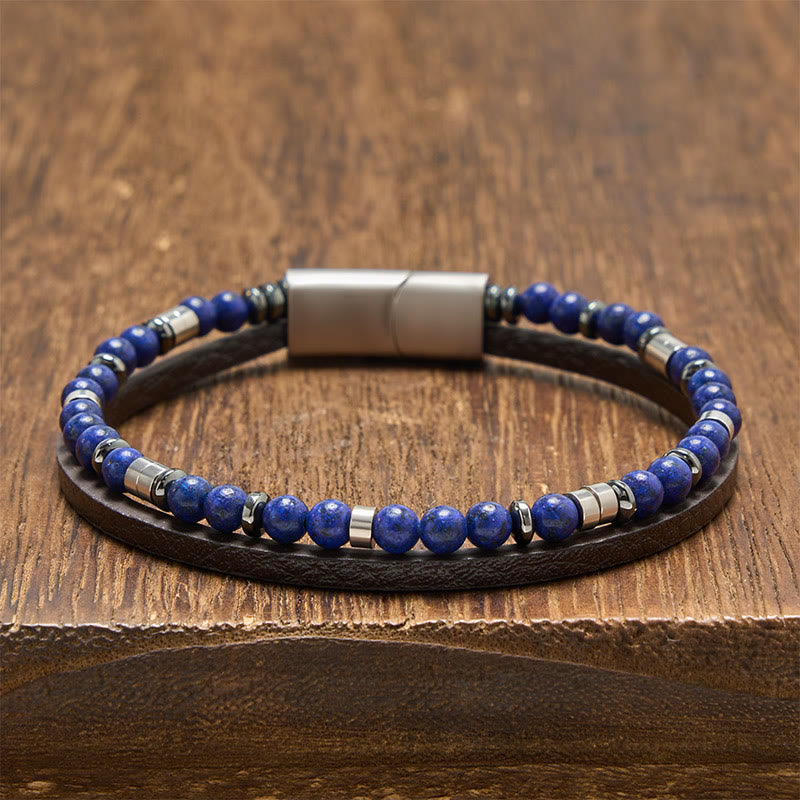 Buddha Stones Bracelet en cuir double tour Lapis Lazuli Truth - Lapis-lazuli rond (Tour de poignet : 19-20 cm) - image 16