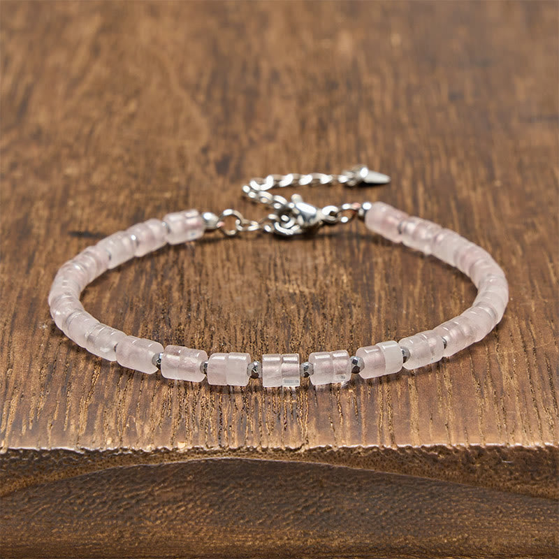 Buddha Stones Bracelet à perles plates apaisantes en améthyste, œil de tigre, quartz rose, jaspe bleu tacheté et obsidienne noire - Quartz rose (Tour de poignet : 16-18 cm) - image 10