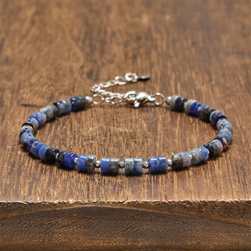 Buddha Stones Bracelet à perles plates apaisantes en améthyste, œil de tigre, quartz rose, jaspe bleu tacheté et obsidienne noire - Sodalite (Tour de poignet : 16-18 cm) - image 15