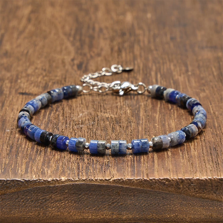 Buddha Stones Bracelet à perles plates apaisantes en améthyste, œil de tigre, quartz rose, jaspe bleu tacheté et obsidienne noire - Sodalite (Tour de poignet : 16-18 cm) - image 15