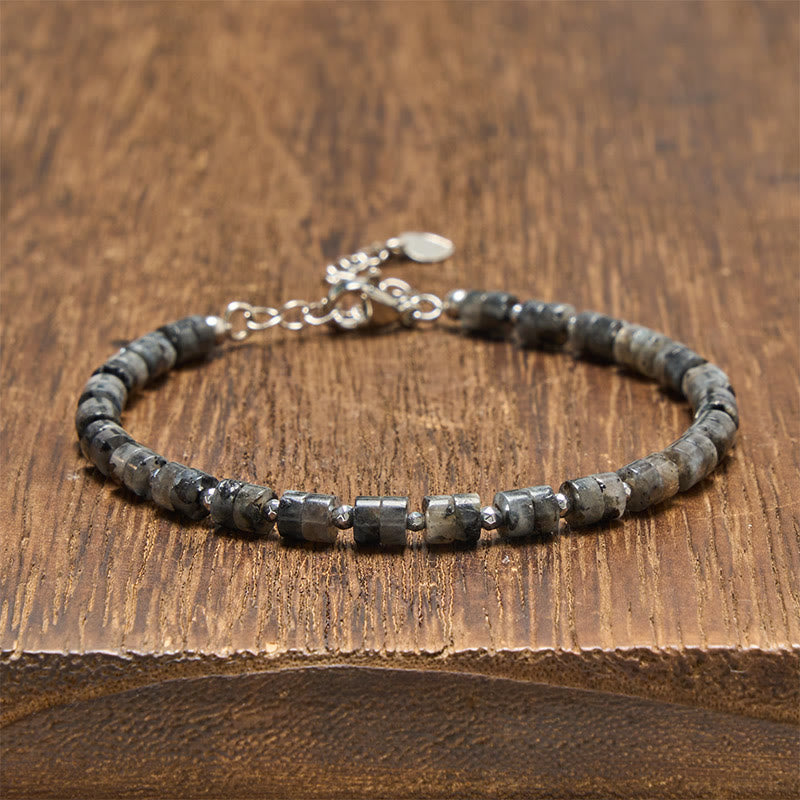 Buddha Stones Bracelet à perles plates apaisantes en améthyste, œil de tigre, quartz rose, jaspe bleu tacheté et obsidienne noire - Pierre à paillettes noires (Tour de poignet : 16-18 cm) - image 35
