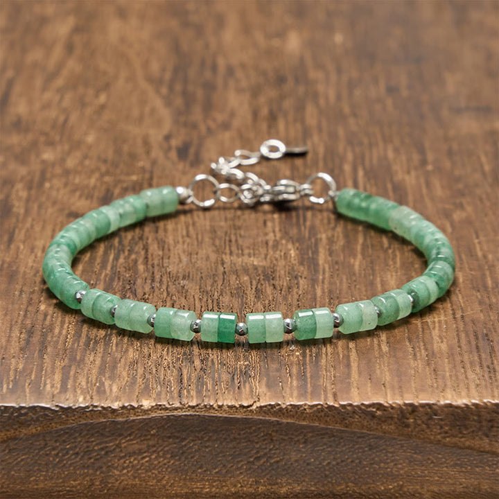 Buddha Stones Bracelet à perles plates apaisantes en améthyste, œil de tigre, quartz rose, jaspe bleu tacheté et obsidienne noire - Aventurine verte (Tour de poignet : 16-18 cm) - image 25