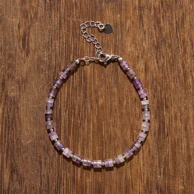 Buddha Stones Bracelet à perles plates apaisantes en améthyste, œil de tigre, quartz rose, jaspe bleu tacheté et obsidienne noire - image 1