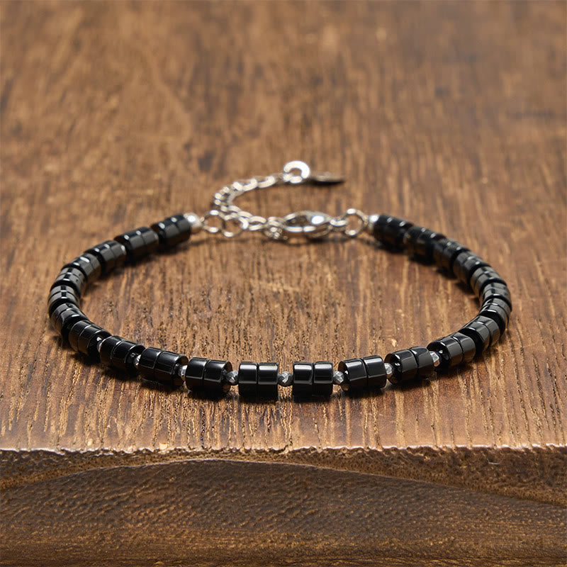 Buddha Stones Bracelet à perles plates apaisantes en améthyste, œil de tigre, quartz rose, jaspe bleu tacheté et obsidienne noire - Obsidienne noire (Tour de poignet : 16-18 cm) - image 20