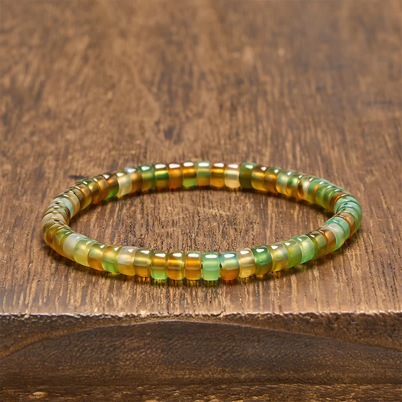 Buddha Stones Bracelet de guérison en agate verte naturelle facettée à rondelles - Agate verte (Tour de poignet : 14-15 cm) - image 0