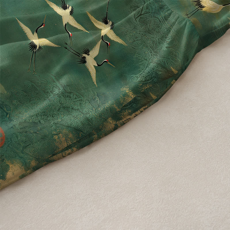 Buddha Stones Robe midi d'été décontractée pour femme, sans manches, avec poches, ornée d'un motif calligraphique oriental de grues en vol. - image 2