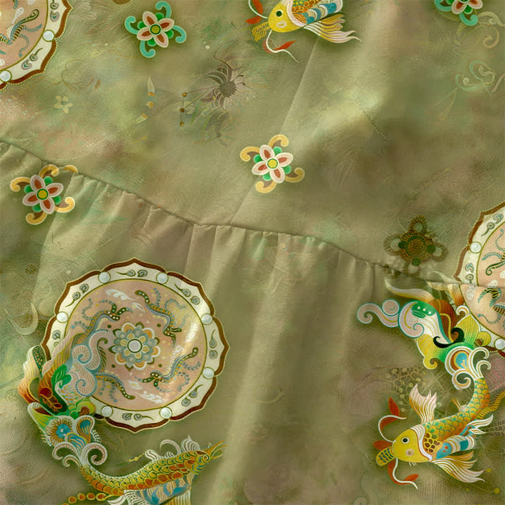 Buddha Stones Robe midi d'été décontractée et vintage à motif floral vintage avec médaillons et feuilles, sans manches et avec poches. - image 1