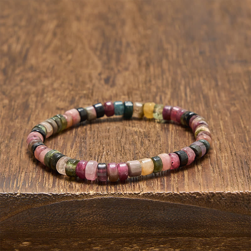 Buddha Stones Bracelet de protection en tourmaline multicolore à facettes et perles en forme de tablette - image 3