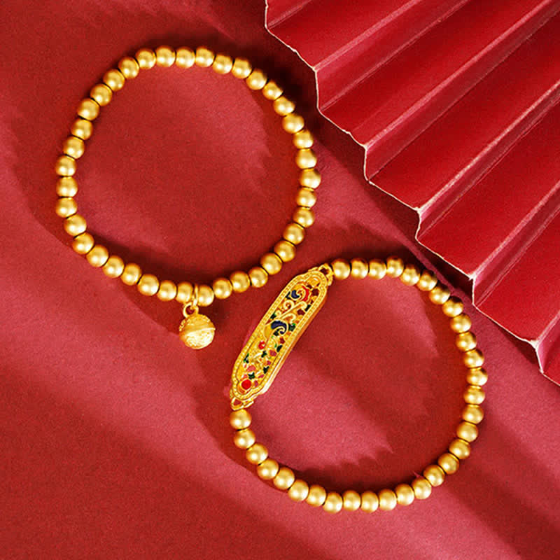 Buddha Stones Bracelet à breloques en perles émaillées avec paon cuivré et symbole de confiance en soi - image 4