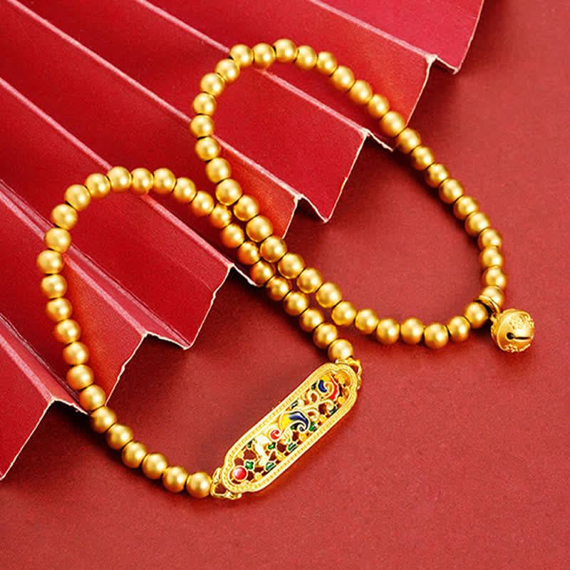 Buddha Stones Bracelet à breloques en perles émaillées avec paon cuivré et symbole de confiance en soi - image 9