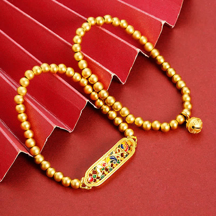 Buddha Stones Bracelet à breloques en perles émaillées avec paon cuivré et symbole de confiance en soi - image 9