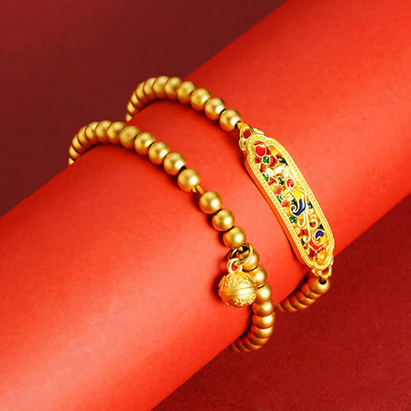 Buddha Stones Bracelet à breloques en perles émaillées avec paon cuivré et symbole de confiance en soi - image 10