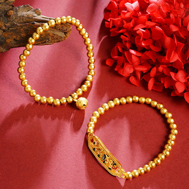 Buddha Stones Bracelet à breloques en perles émaillées avec paon cuivré et symbole de confiance en soi - image 3