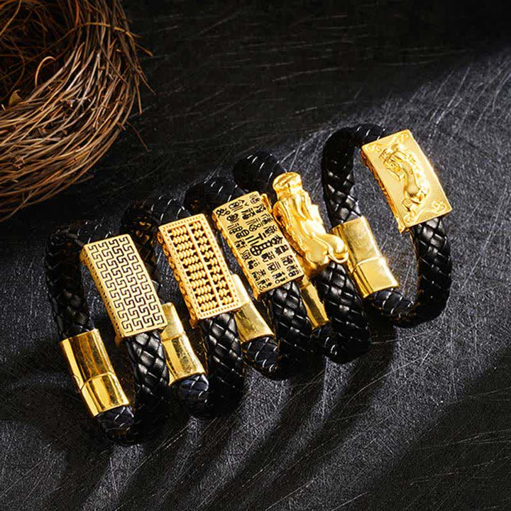 Buddha Stones Bracelet de richesse en cuir tressé Pi Xiu Fu - image 17