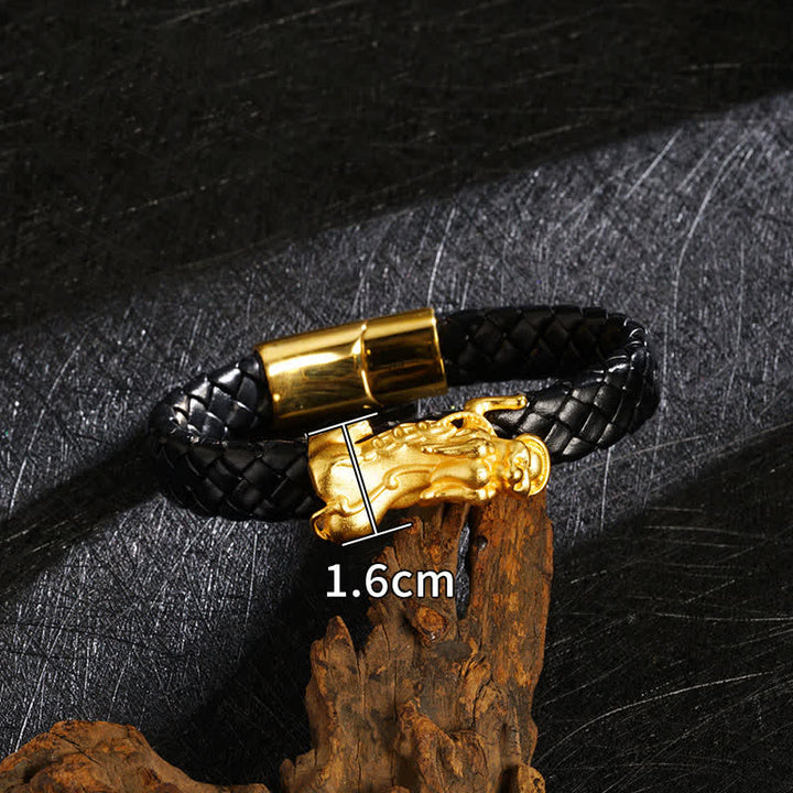 Buddha Stones Bracelet de richesse en cuir tressé Pi Xiu Fu - Pixiu - image 8