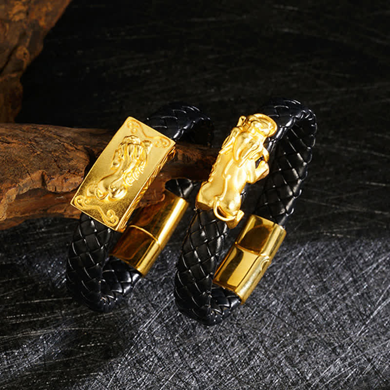 Buddha Stones Bracelet de richesse en cuir tressé Pi Xiu Fu - image 9
