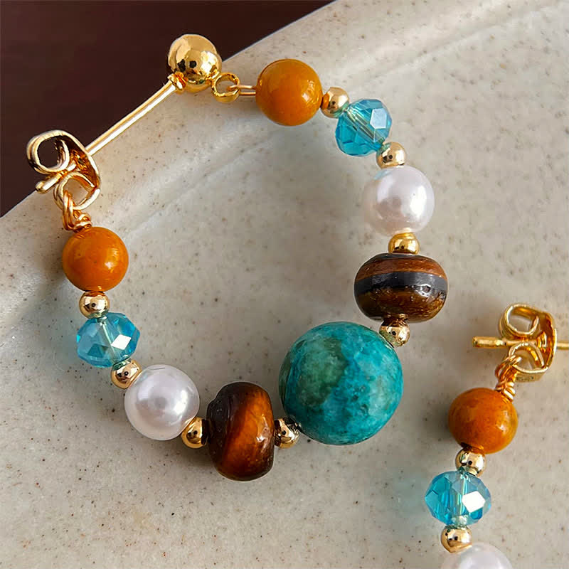 Buddha Stones Boucles d'oreilles de protection faites main en turquoise et perle œil de tigre - image 3