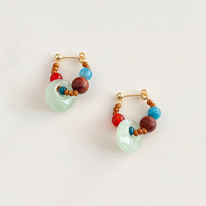 Buddha Stones Boucles d'oreilles Liuli Confiance en agate rouge, aigue-marine et bois de rose noir, faites à la main - image 1