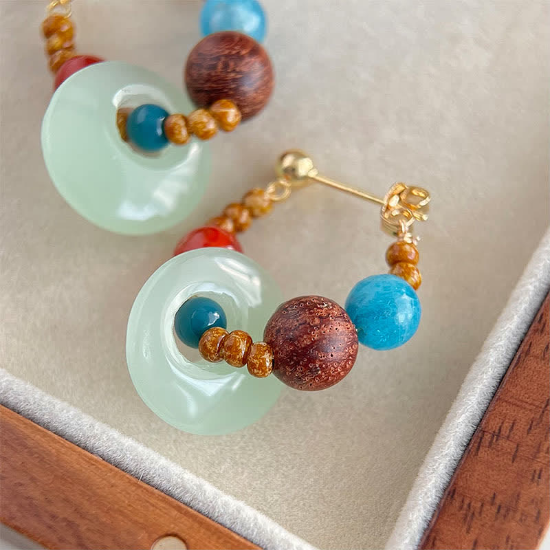 Buddha Stones Boucles d'oreilles Liuli Confiance en agate rouge, aigue-marine et bois de rose noir, faites à la main - image 3